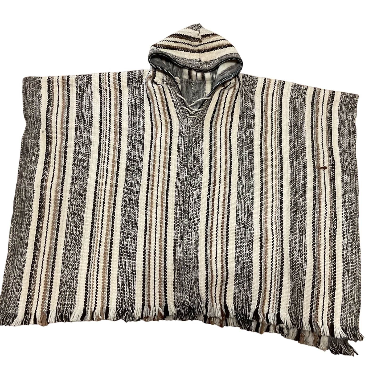 Wool Alpaca Blend Pullover Poncho SZ OS Striped Hooded Boho Unisex