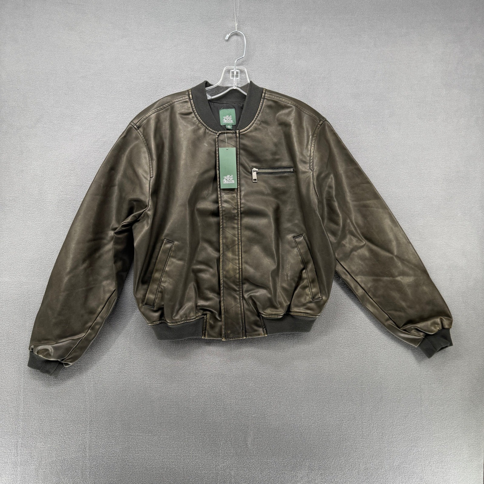 Wild Fable Women Black Green Faux Leather Bomber Jacket Size XL
