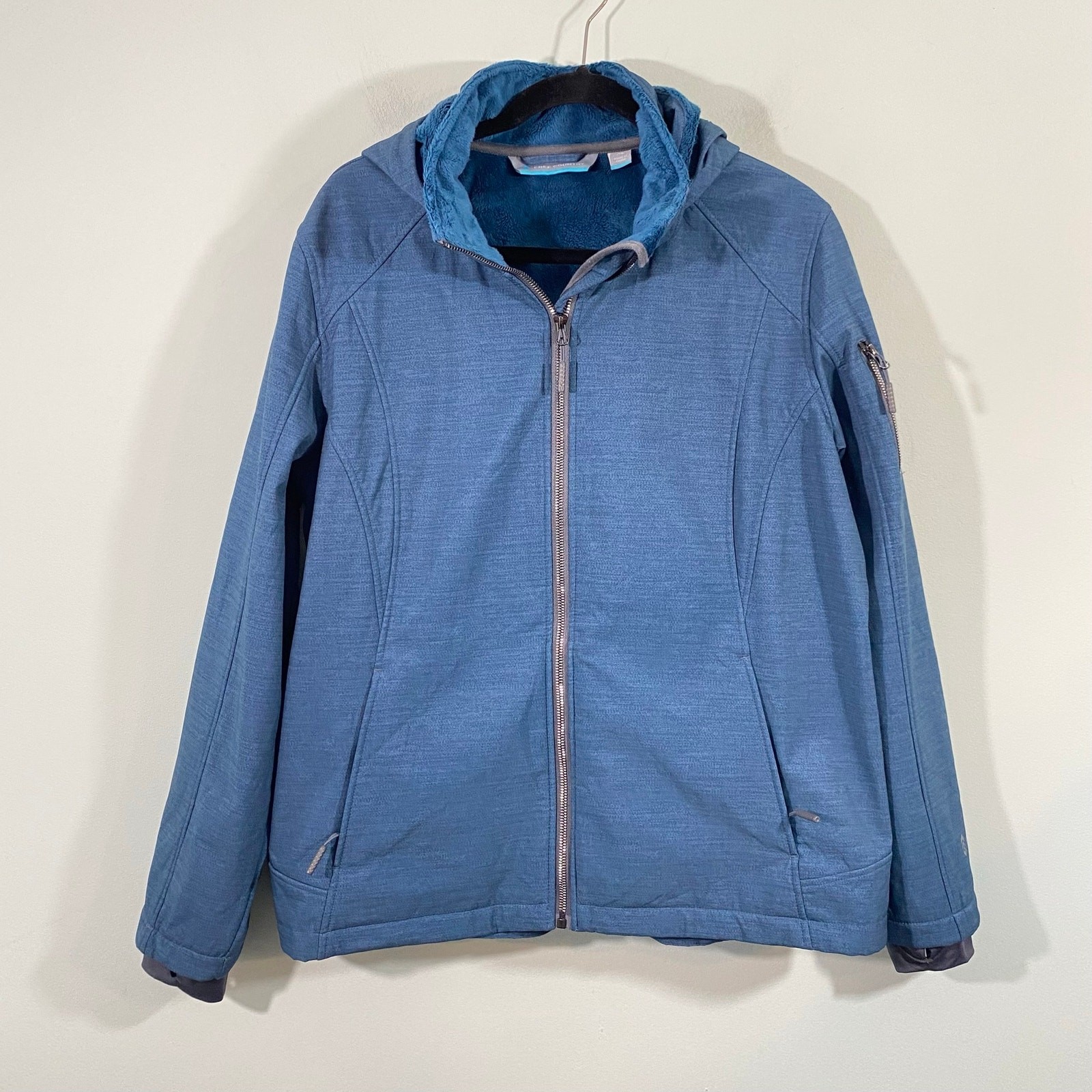 Free Country Women Blue Free Cycle Hooded Full Zip Super Softshell Jacket Sz XL