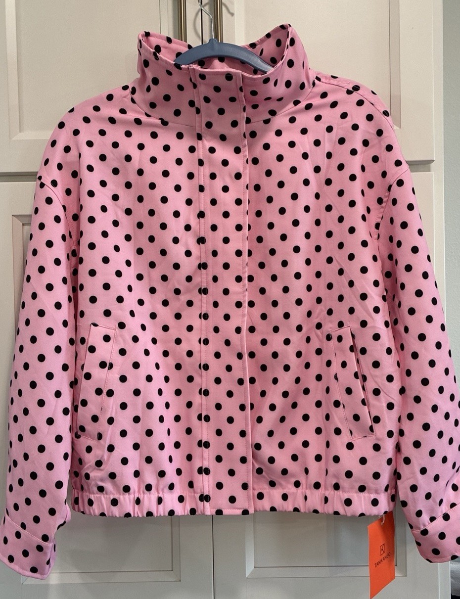 NWT Tankaneo Women’s Zip Front Black & Pink Polka Dot Zip Front JACKET Size S