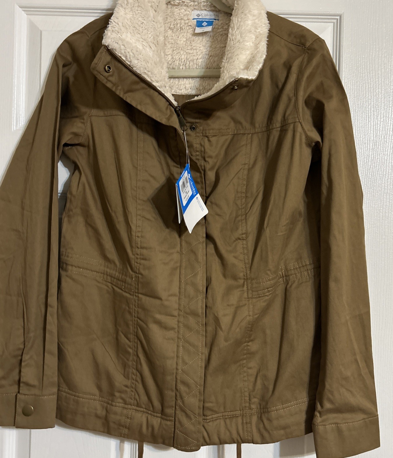 NWT Columbia Outdoor Cotton Brown Sherpa Trim Lined Full Zip Jacket Sz M