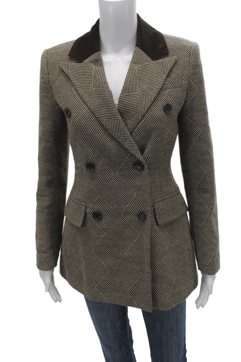 Avec Les Filles Womens Basic Jacket Brown Geometric Button Long Sleeve Size XS