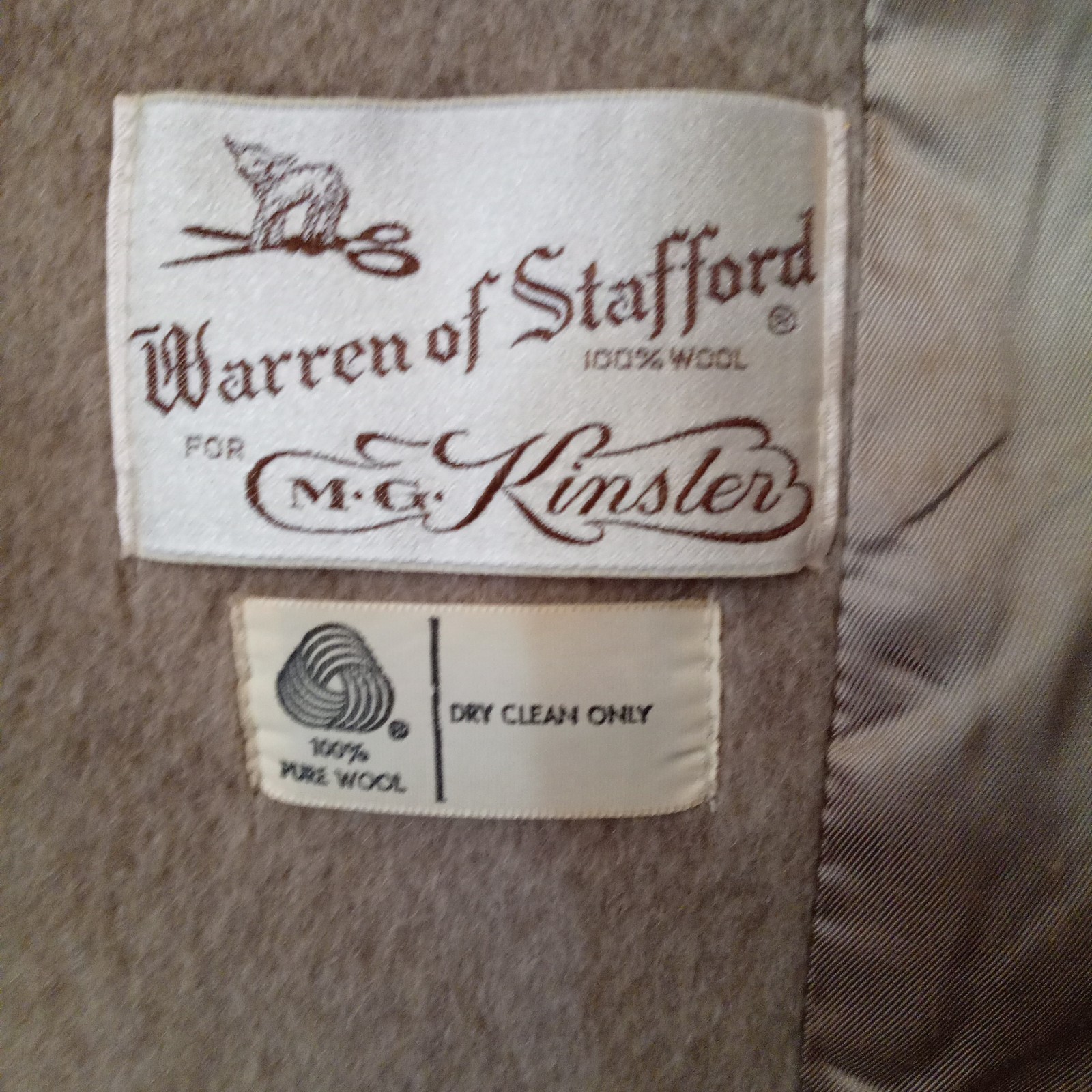 Warren Of Stafford For M.G Kinsler Vintage 100% Pure Wool Tan Women’s Coat