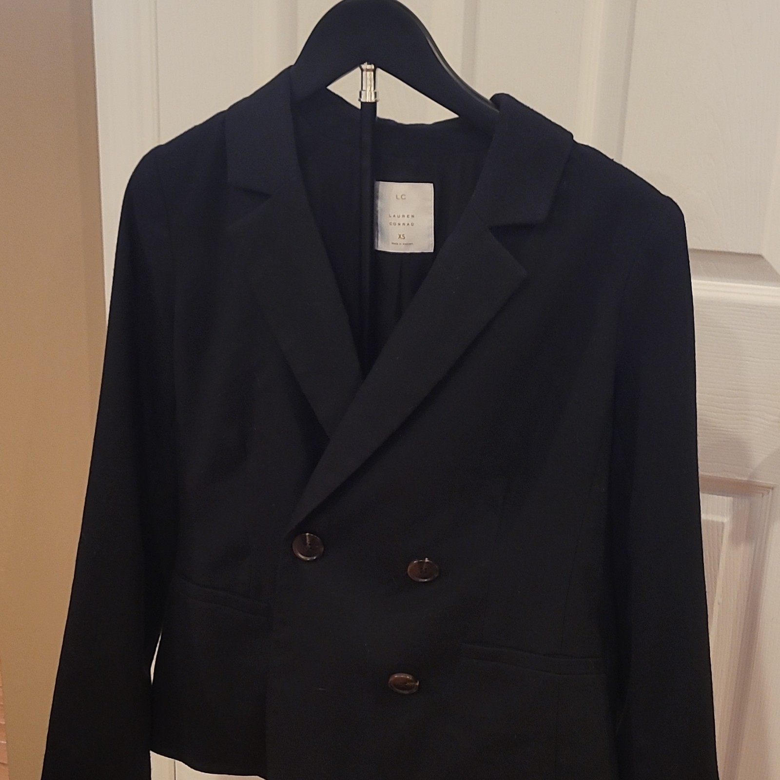 Lauren Conrad Black Double-Breasted Lined Pea Coat Jacket Short XS