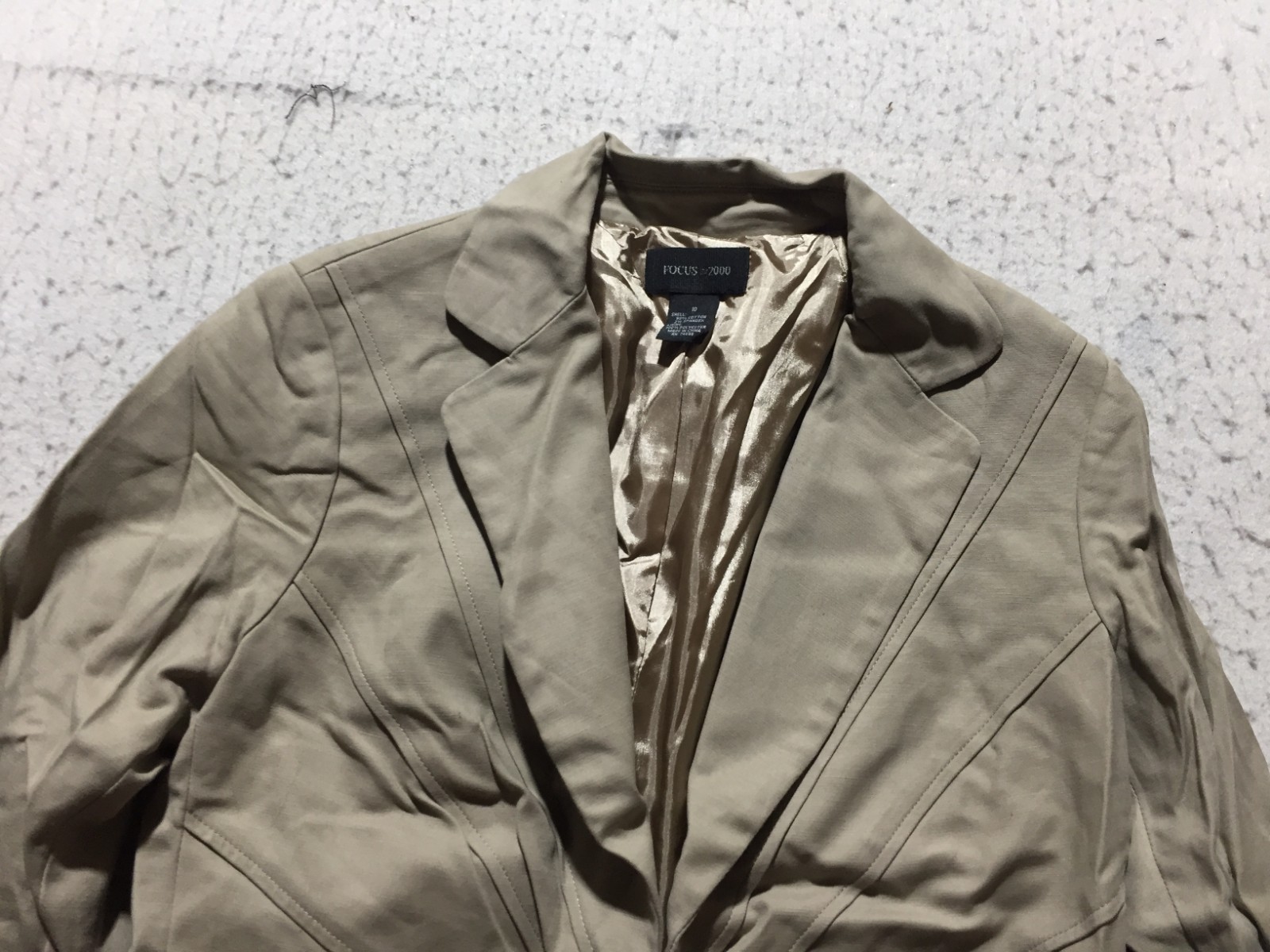 Focus 2000 Jacket Women 10 Beige Long Sleeve Clasps Collard Burst Pattern Seams