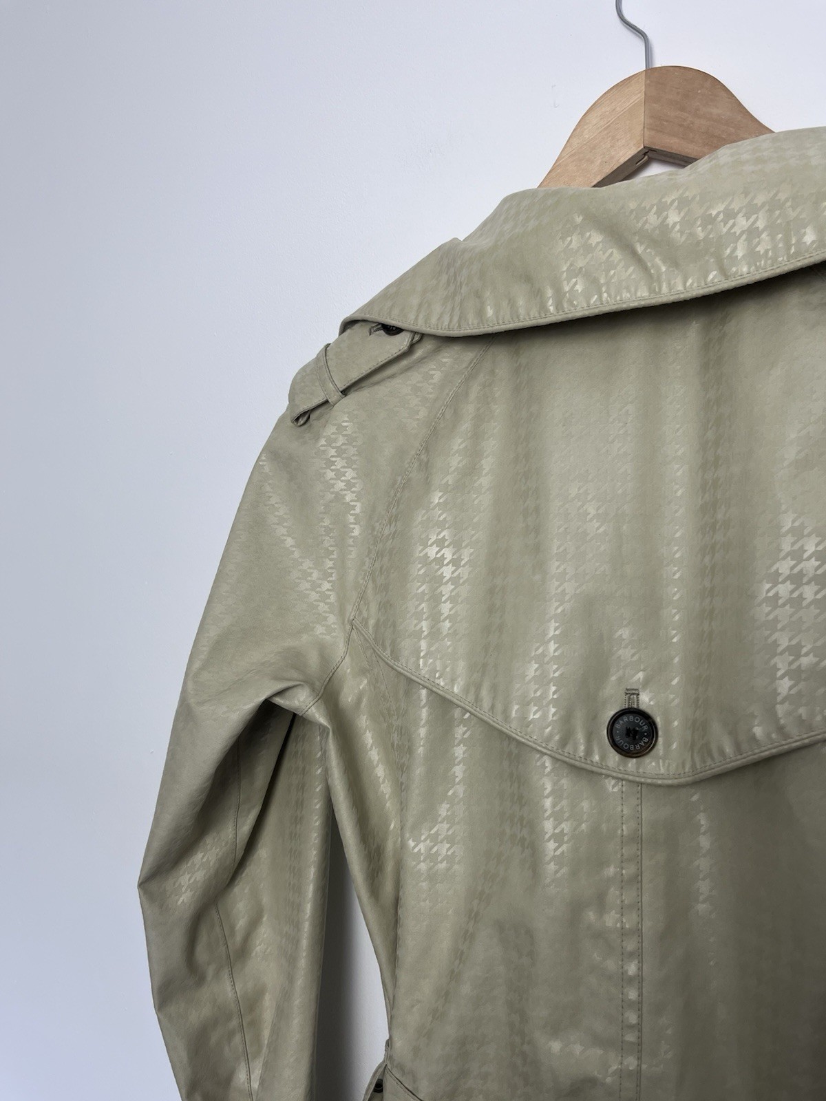 Barbour Houndstooth ‘Valerie’ Beige Waterproof Classic Trench Coat UK 10