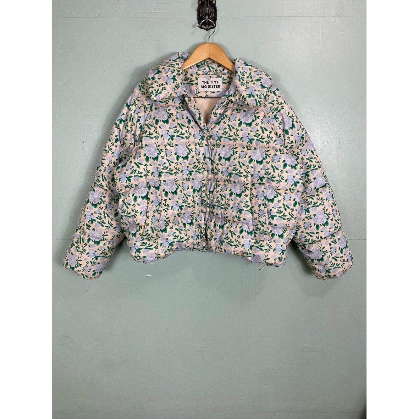 Tiny Big Sister Small Roses Short Jacket Puffer Blue Bege Size 38 or a US 6