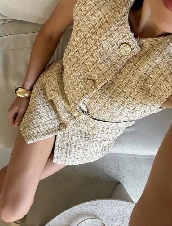 NWT ZARA Structured Belted Vest w/ Shoulder Pads Ecru/beige 9208/956 Sz S, M