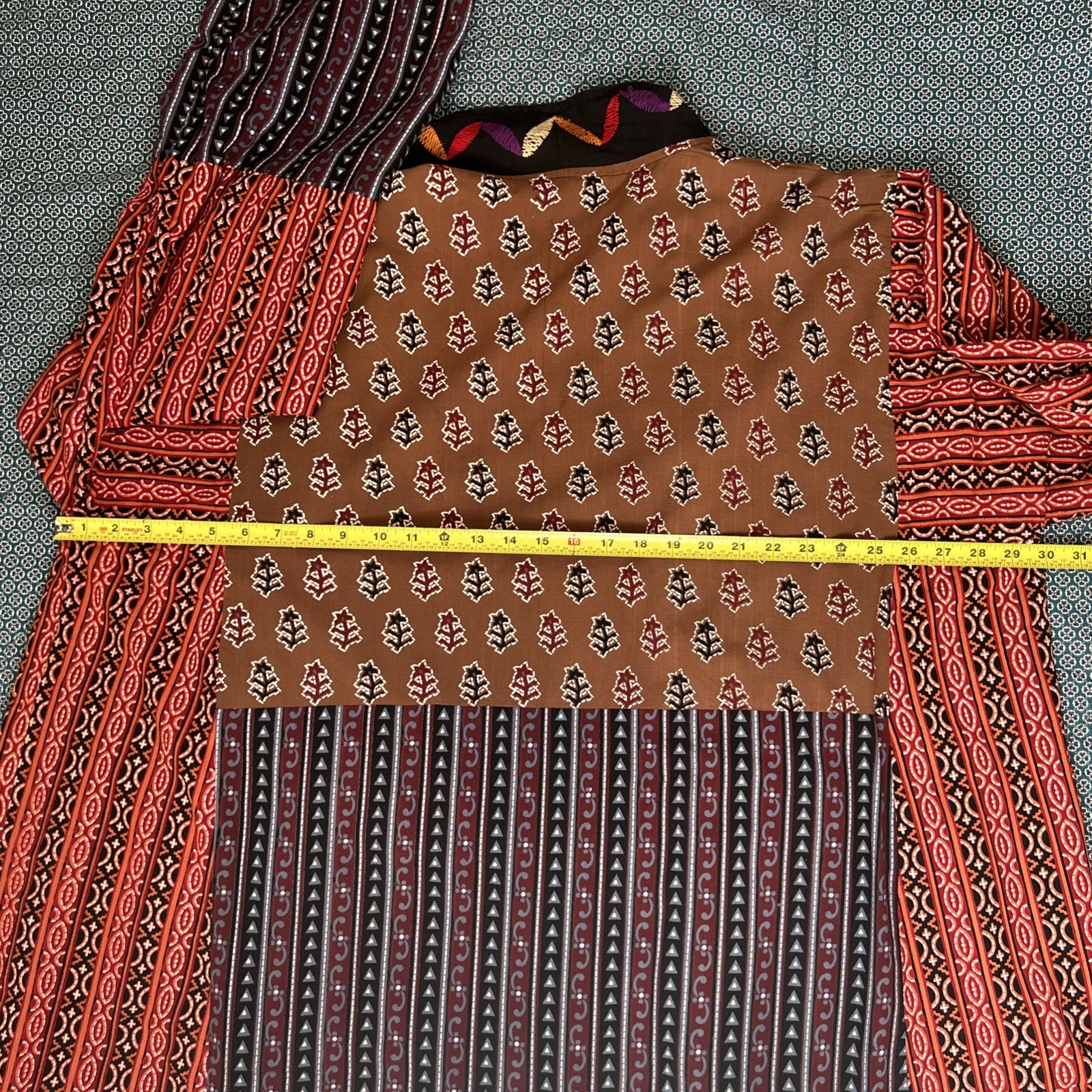 Women’s XL Patchwork Kimono Duster Long Hand Crafted Embroidered Reversible OOAK
