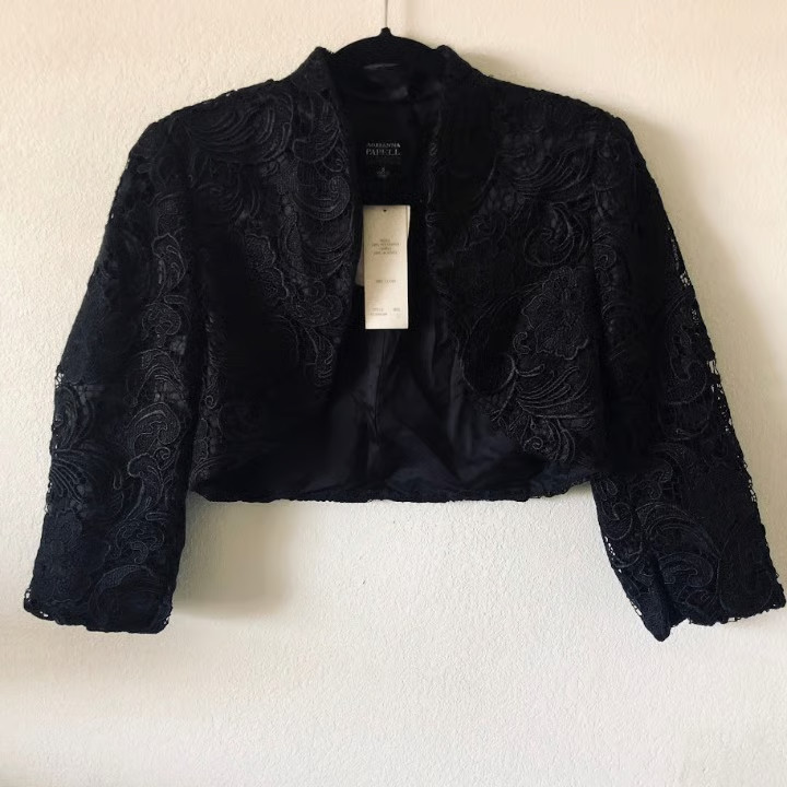 Adrianna Papell Lace Bolero Jacket Black Cropped Size 8