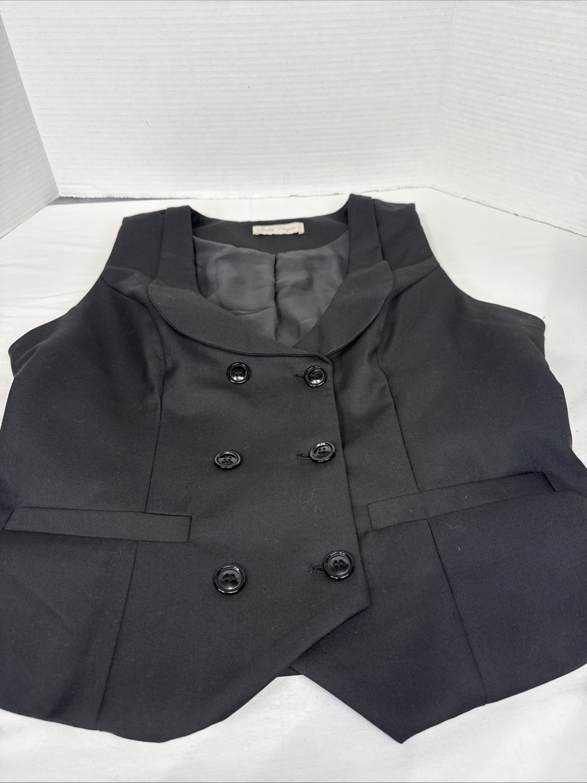 Belle Poque Black Suit Type Vest Women’s Lg. 6 Button Front, Buckle Back Strap.