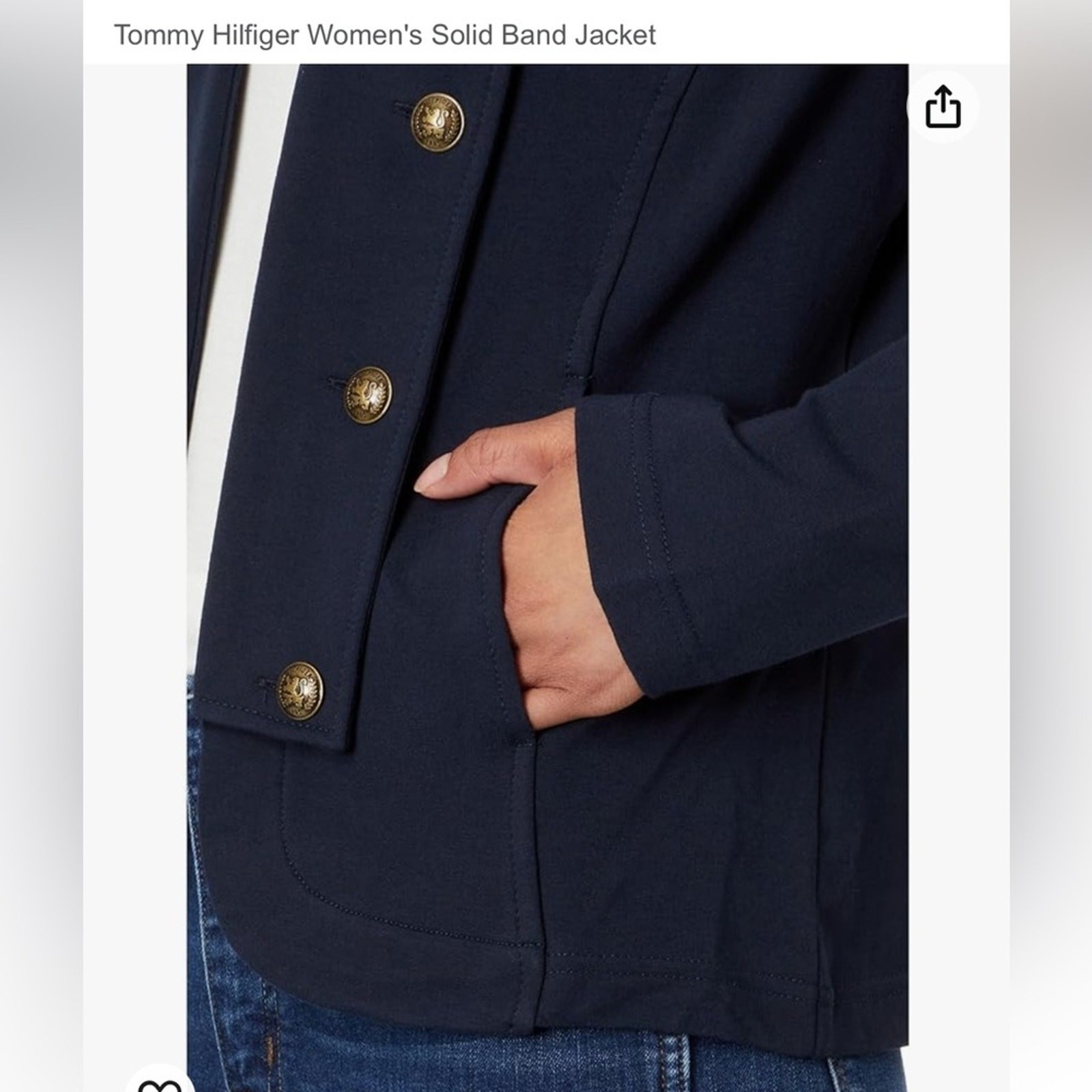 Tommy Hilfiger Military Band Jacket Womens M Navy Gold Button Cropped Cotton