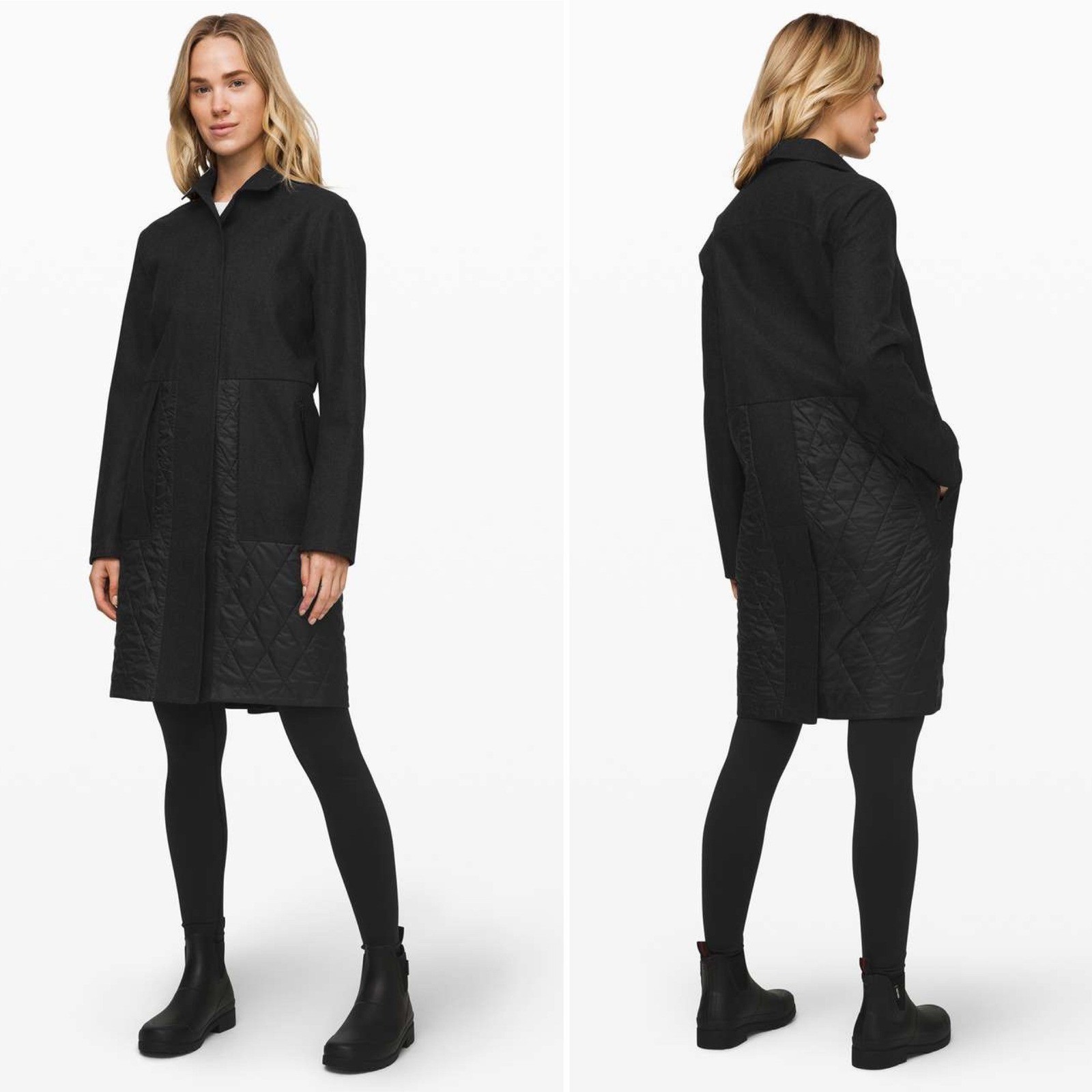 Lululemon Roam Far Wool Coat Heathered Black Size 12 Wool Blend
