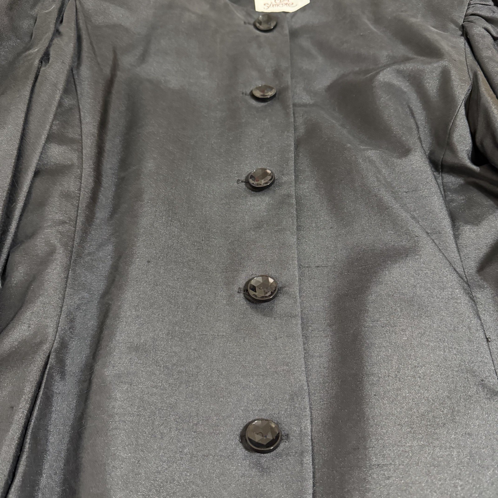 Cest Simone VTG 100% Silk Blouse Black Puff Sleeve Button Up Womens NWT Elegant