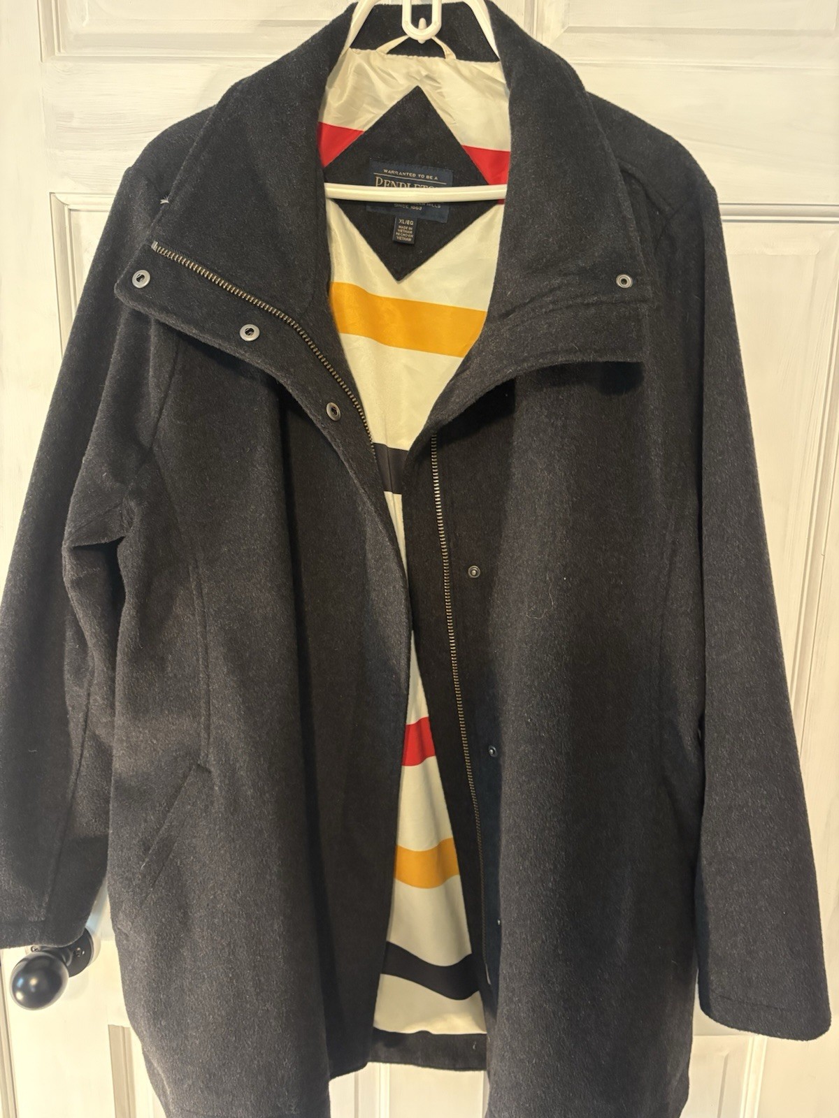 Pendleton Campbell Wool Coat Women’s Medium Charcoal Hudson Bay Stripe Jacket
