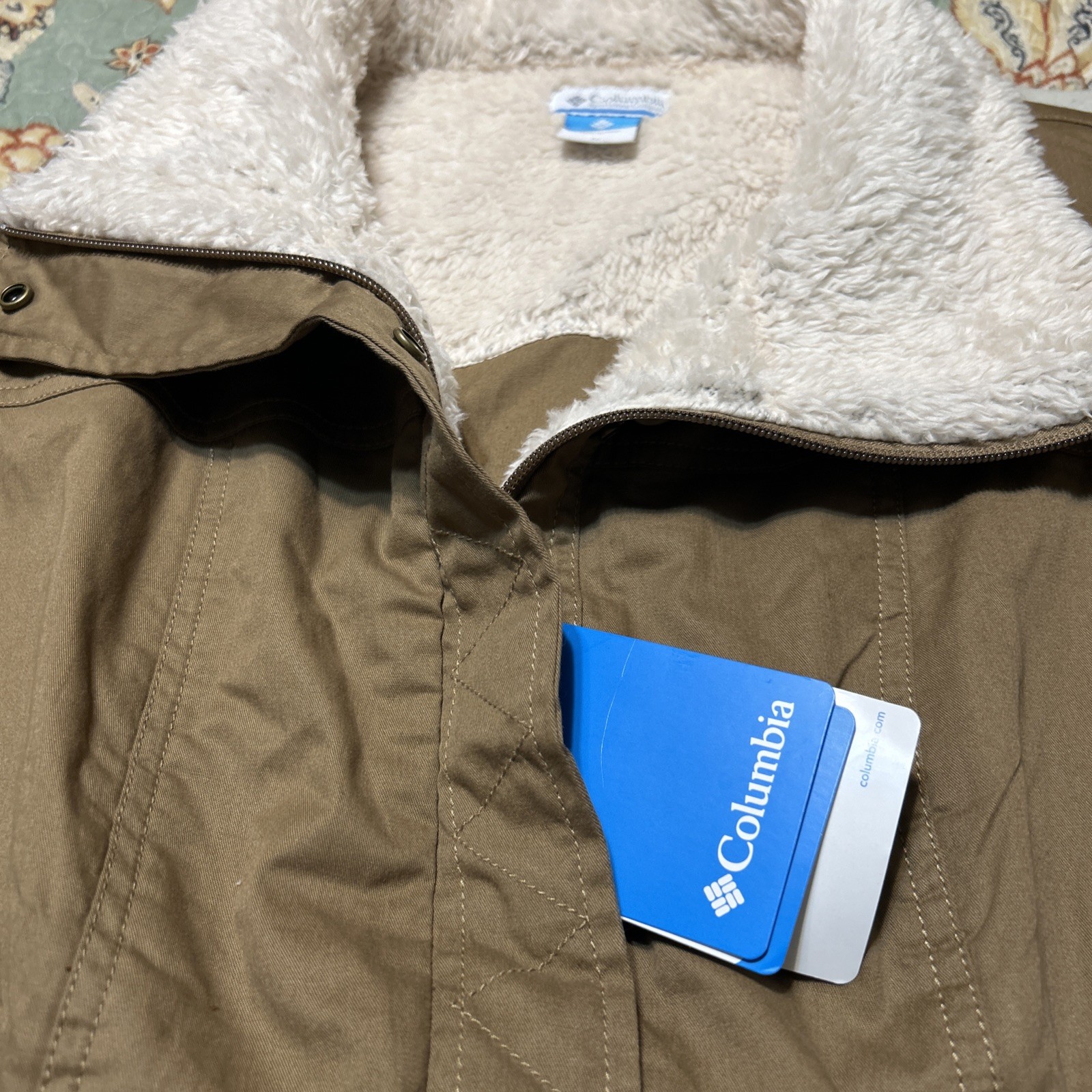 NWT Columbia Outdoor Cotton Brown Sherpa Trim Lined Full Zip Jacket Sz M