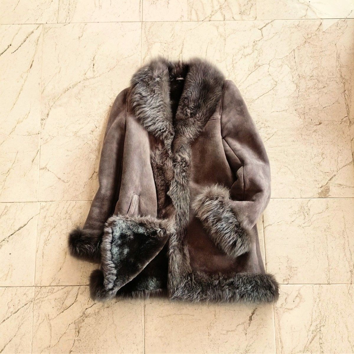Real Mouton Fur Coat Shearling Jacket Spain Warm Brown M