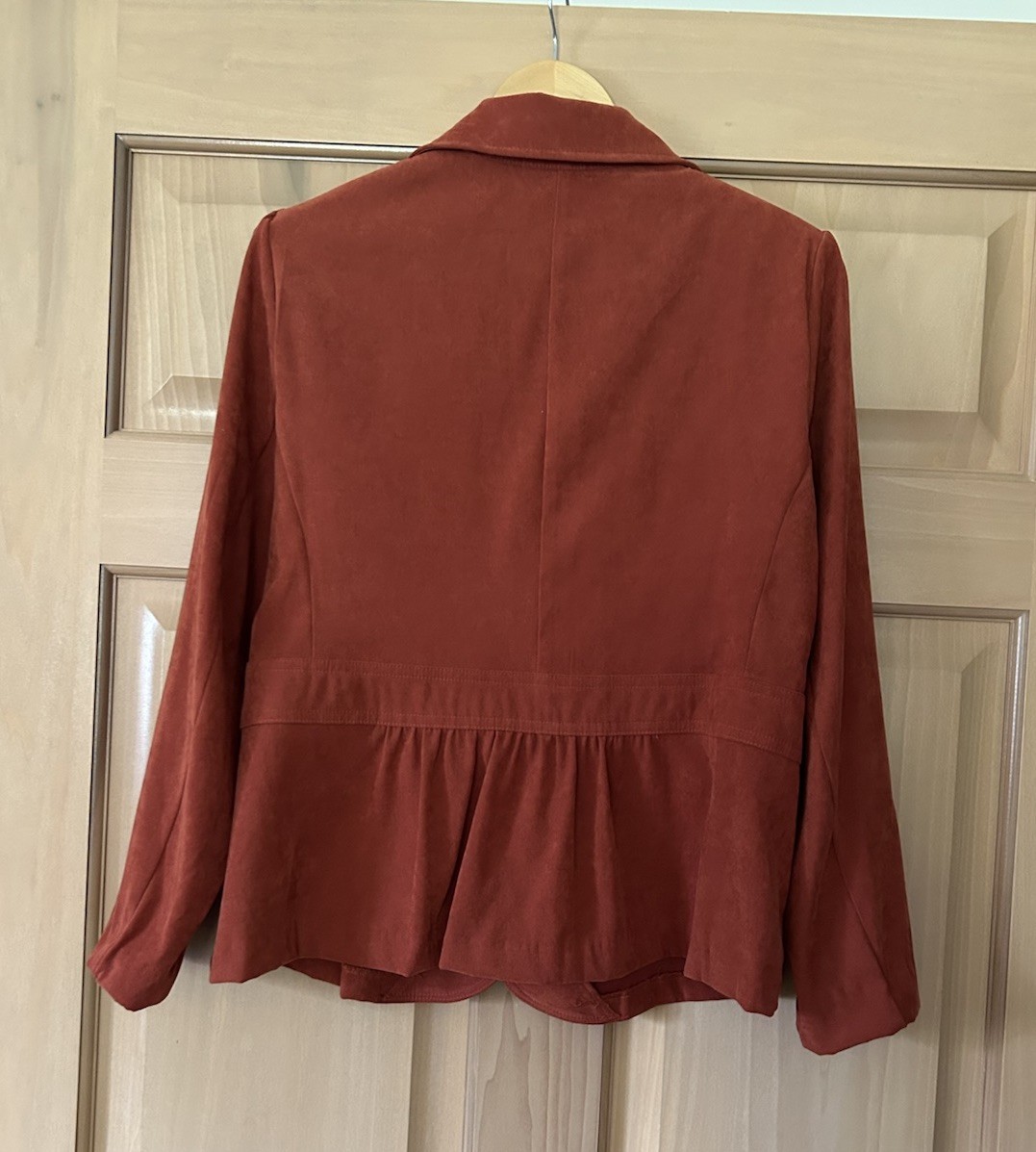 Vintage 70s Style Elementz Faux Suede Jacket Rust Orange Peplum Blazer Large