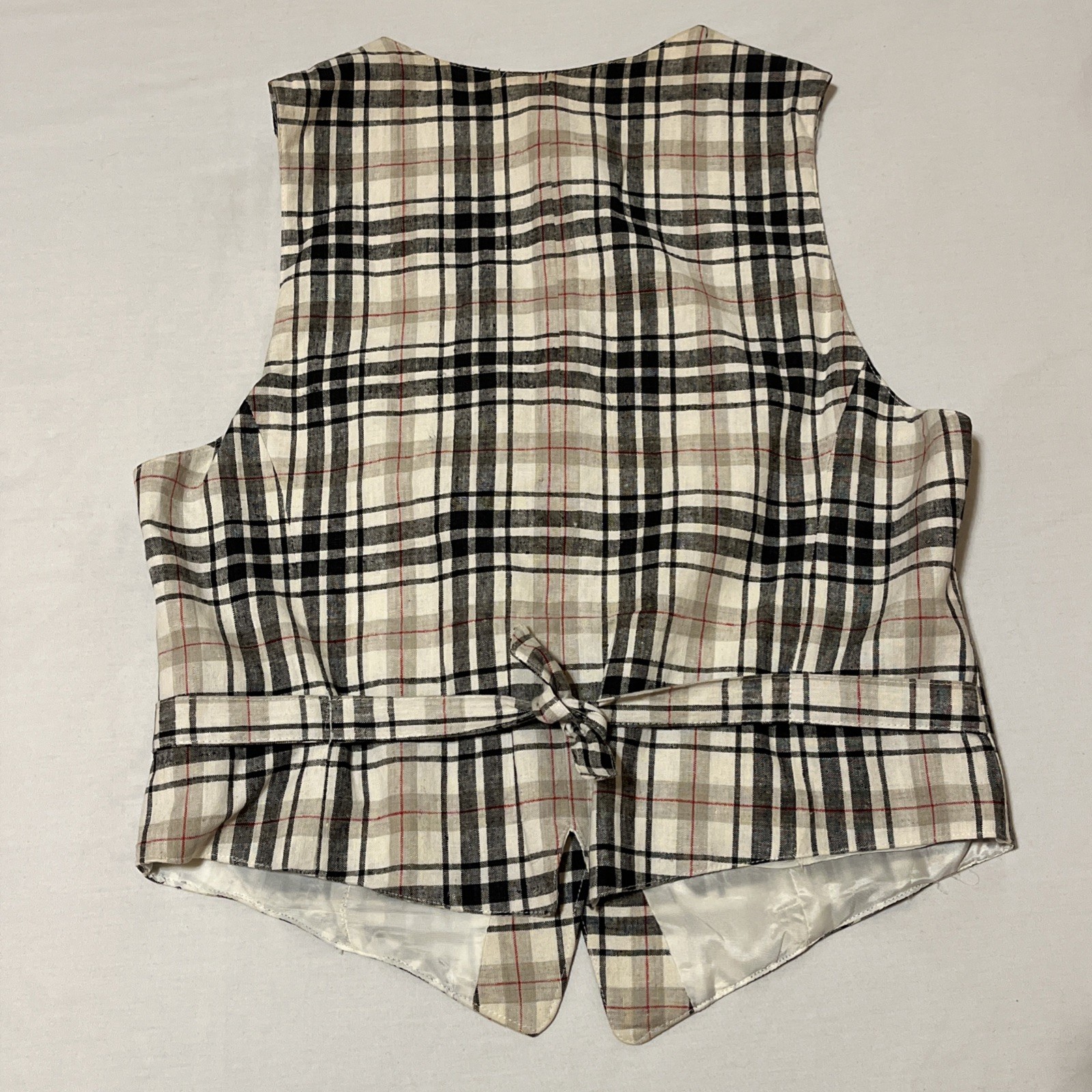 VTG CC Vest Women’s Beige Nova Check Sleeveless Lined Linen Blend