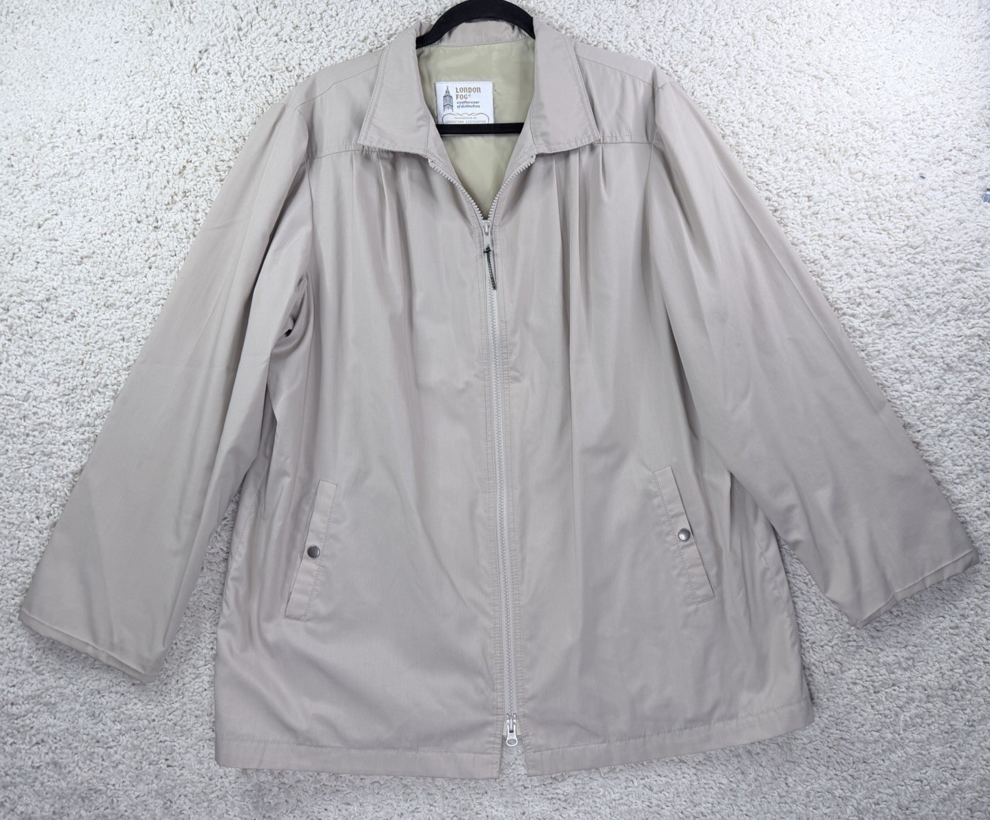 Vintage London Fog Womens 90s Jacket Beige Zip Front Lightweight Coat XL