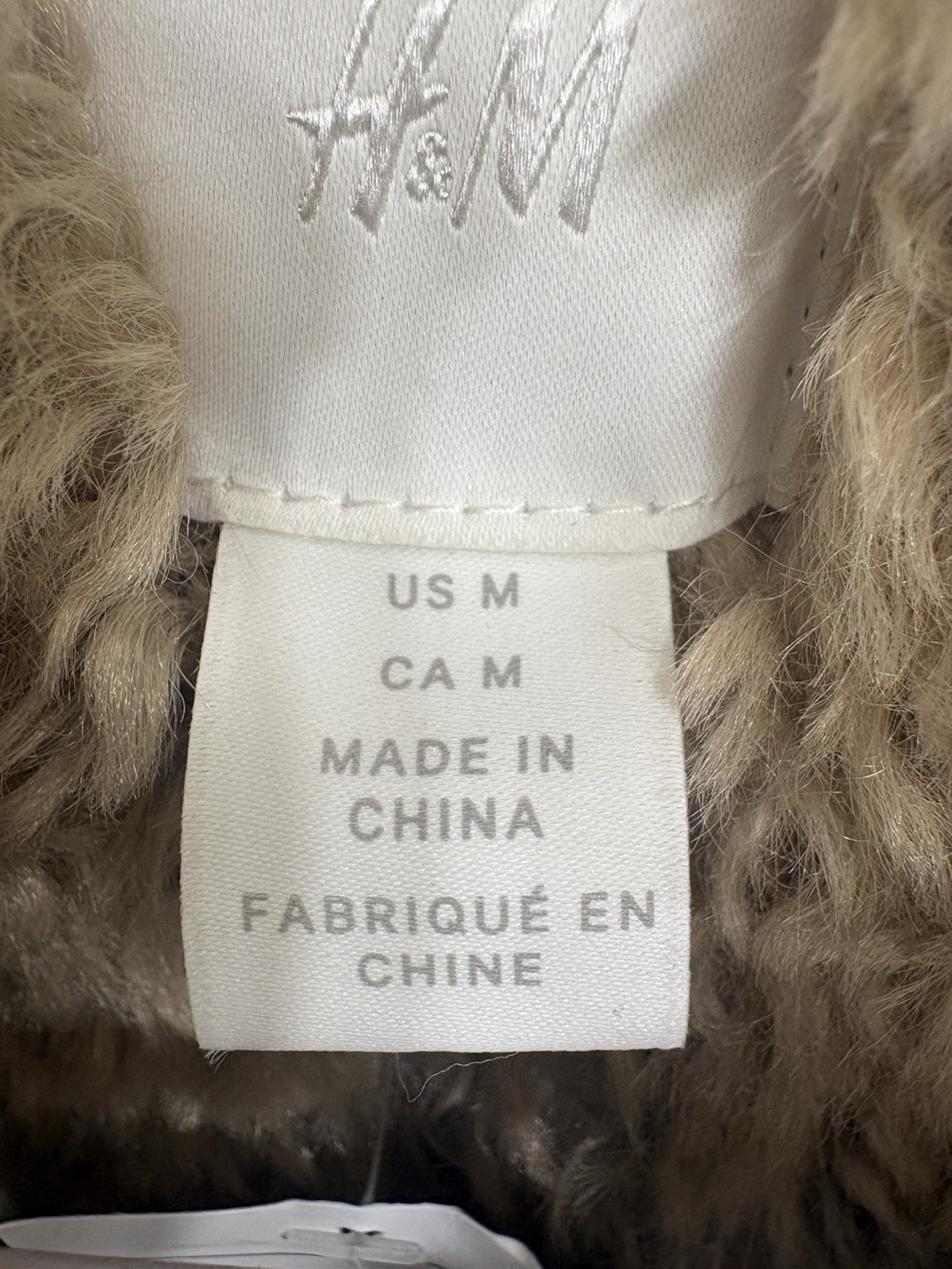 H&M Women SZ M Faux Suede Shearling Lined Aviator Jacket Tan Sherpa Biker Coat