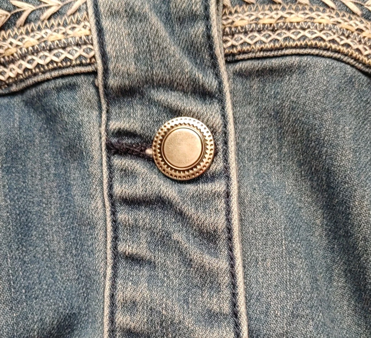 Avenue Denim Jacket Medium Blue Wash Embroidered Button Up Size 22/24