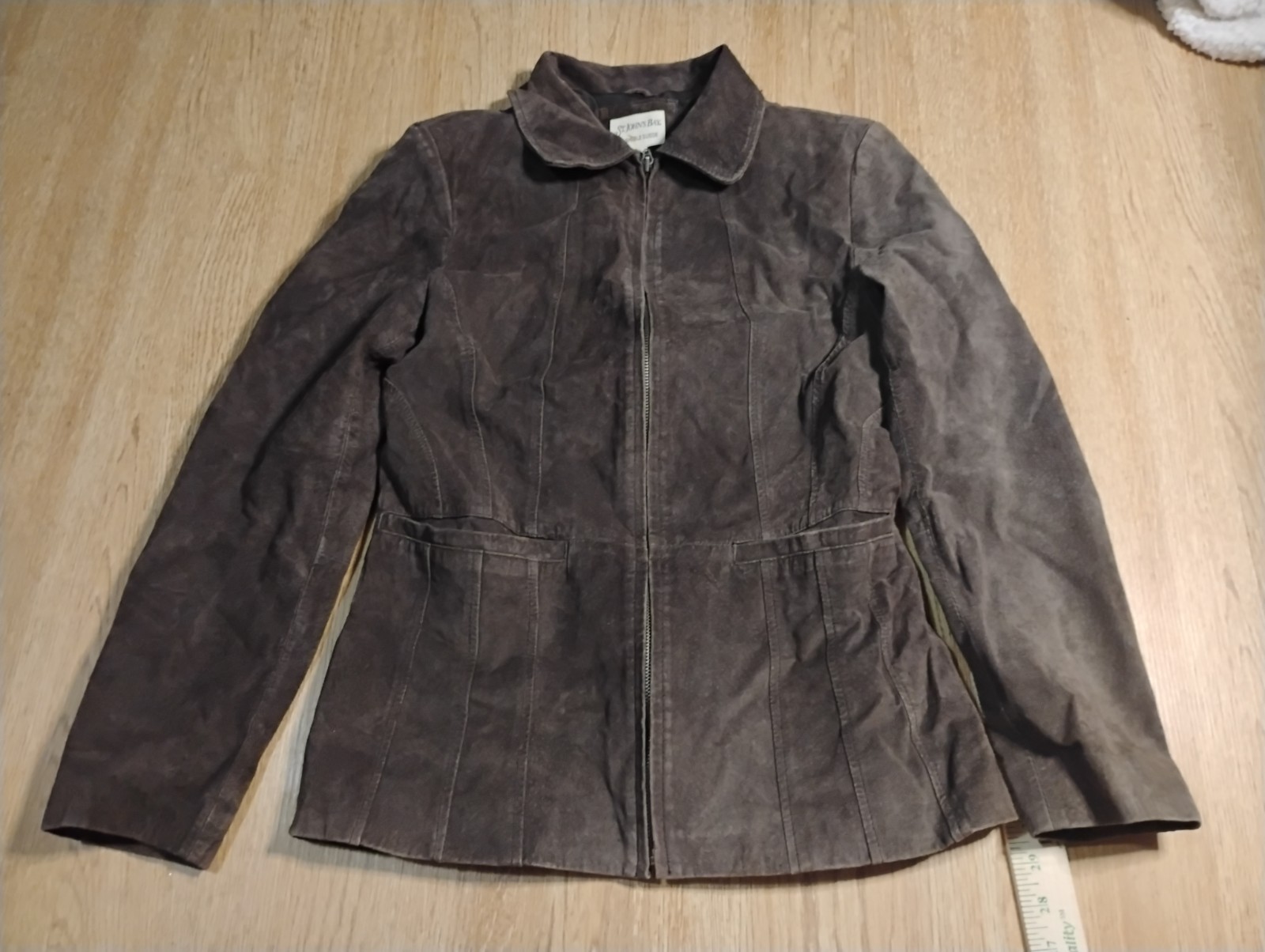 St Johns Bay Womens Brown Washable Suede Leather Zip Jacket Dark Brown Y2k Vtg