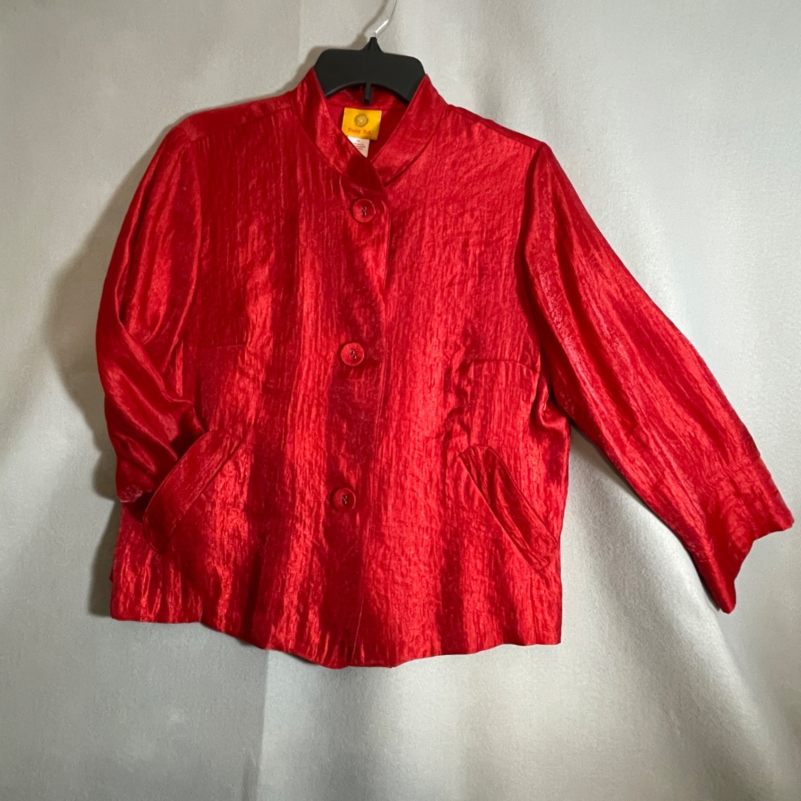 Ruby Rd. Red Shimmery Metallic Crinkle Textured Button Front Jacket 10