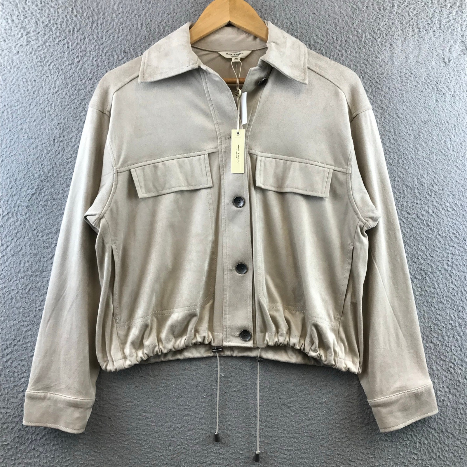 New Max Studio Oyster Color Faux Suede Bomber Jacket Size XS
