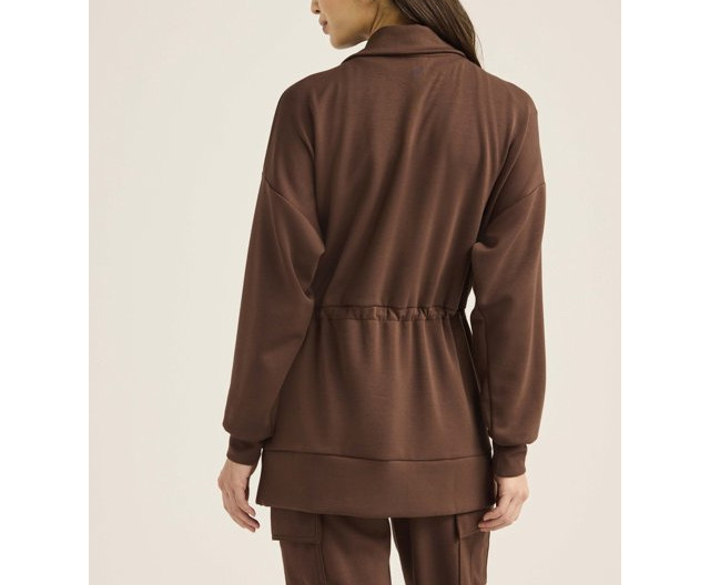 Scoop Womens Jacket Size S Chicory Coffee Scuba Knit Long-line Drawstring Zip