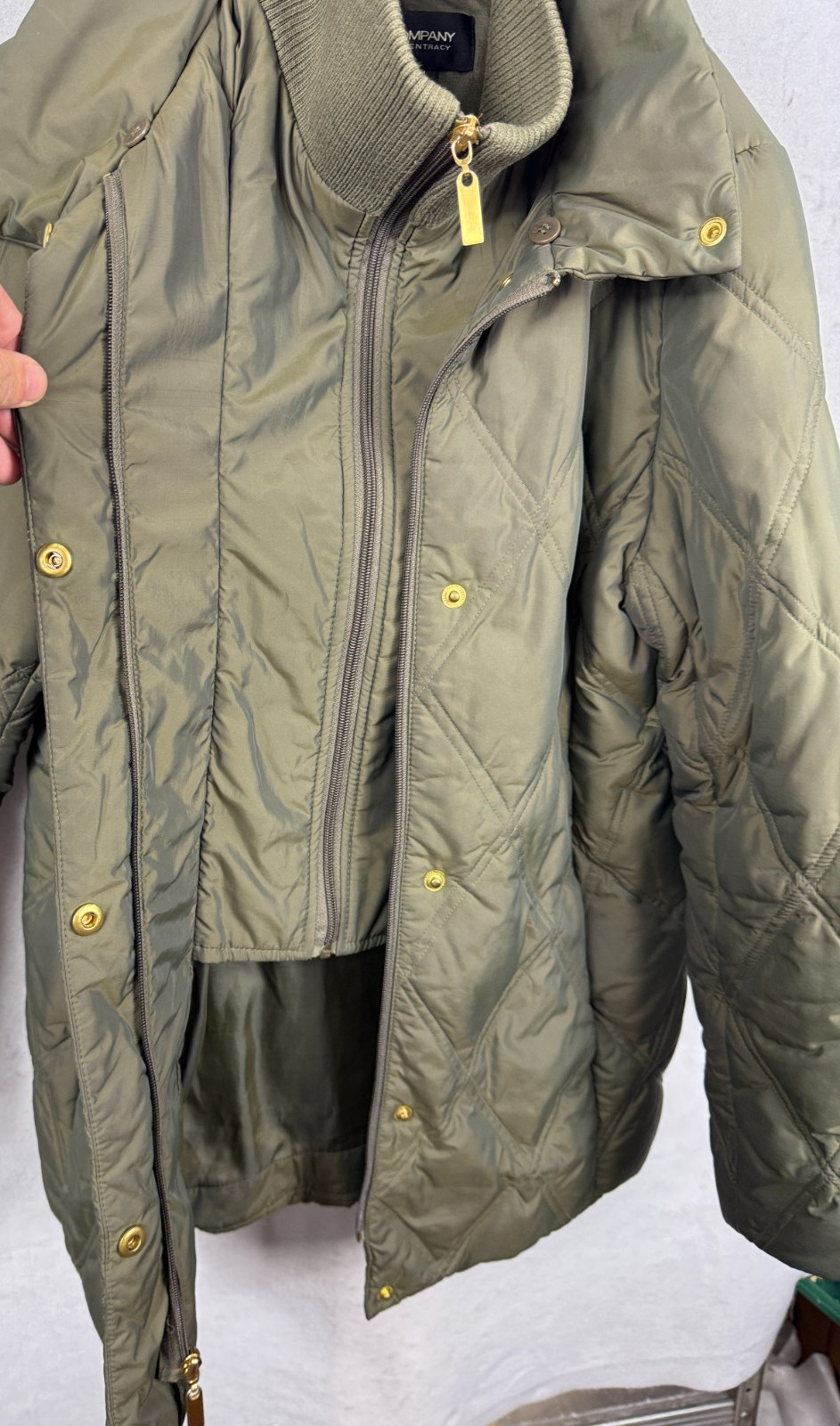 Ellen Tracy Company Duck Down Green Full Zip Snap Button Puffer Coat Womens M