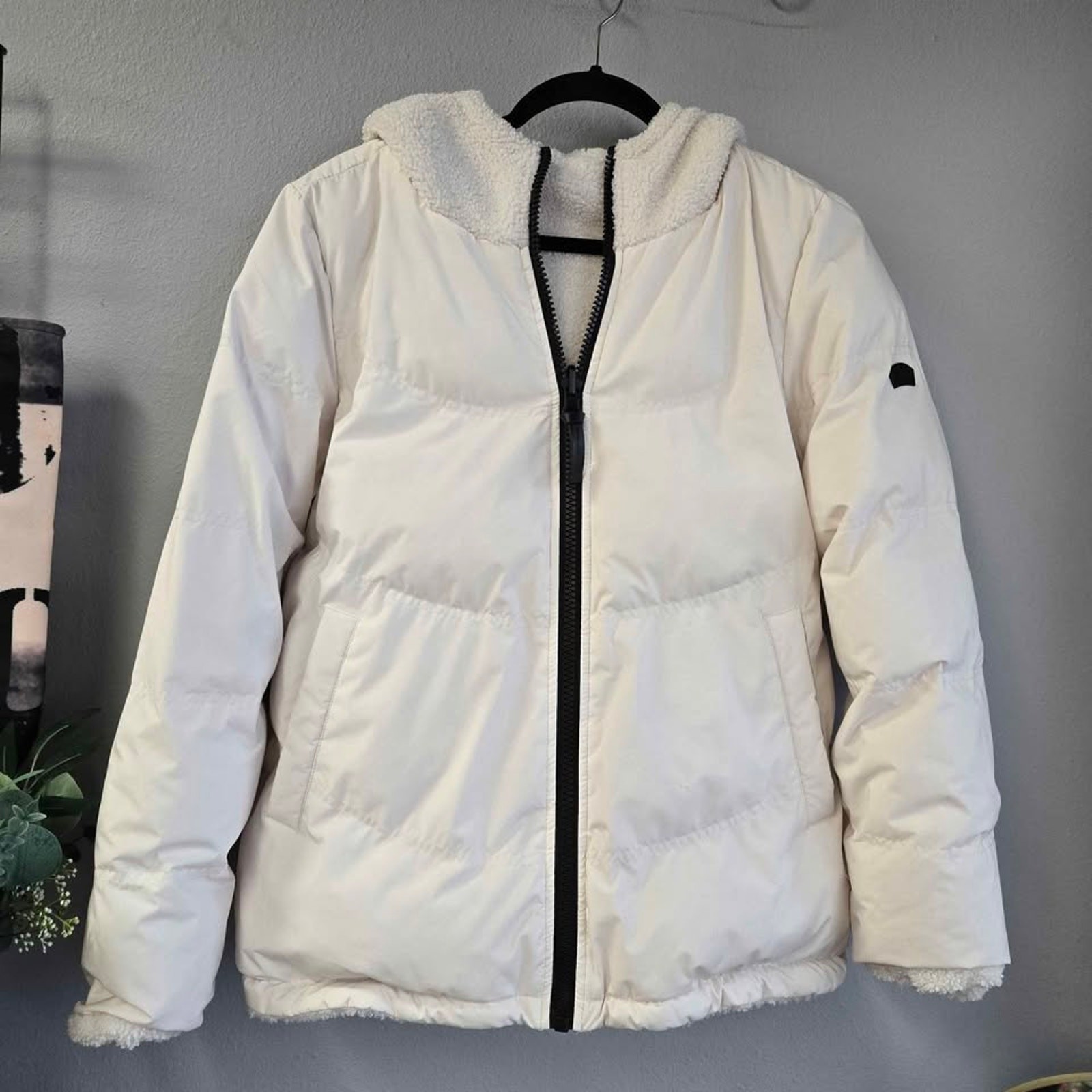Koolaburra by UGG Reversible Sherpa Puffer Hooded Winter Jacket Cream Small