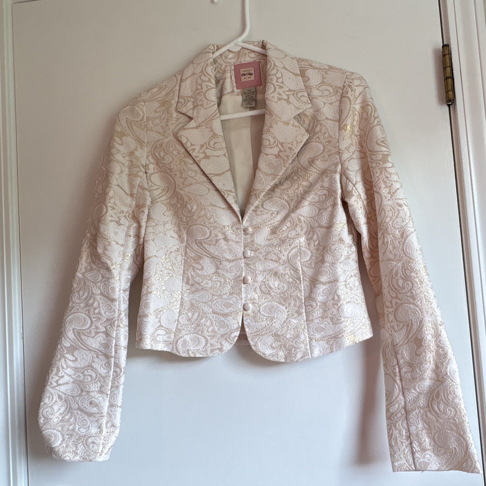 Old Navy Women’s XS Beige/Gold Paisley Short Lined Button Blazer Jacket