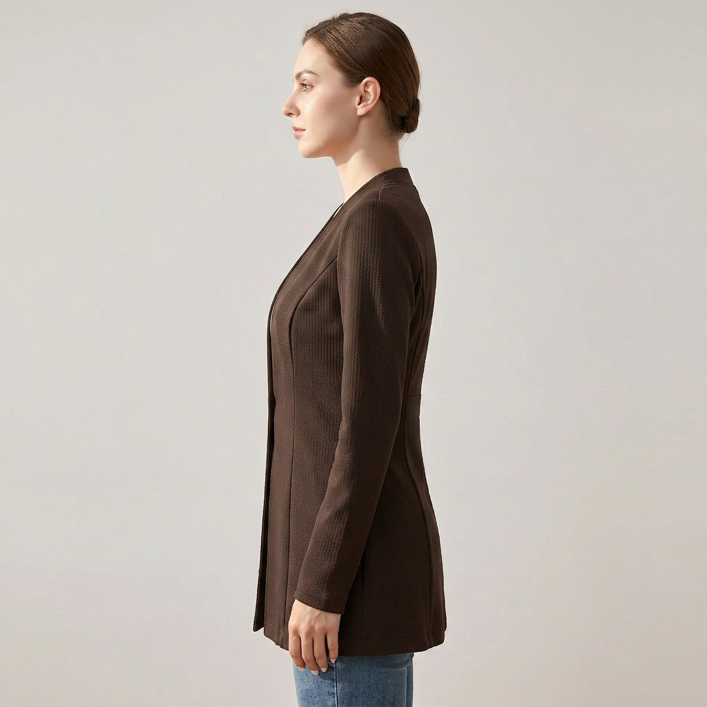 Textured Knit Single-Button Longline Blazer