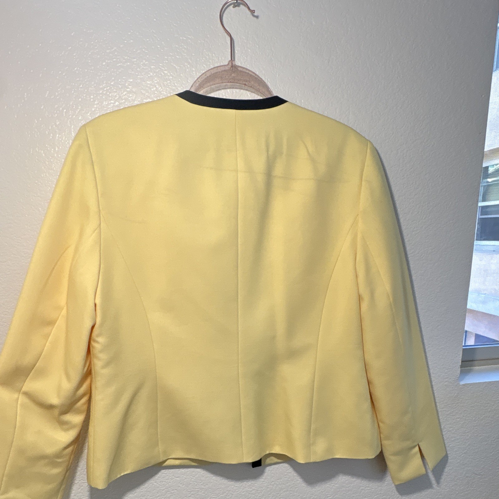 Black Label by Evan-Picone Women’s Yellow Open Front Jacket, Trim, Lined, 14