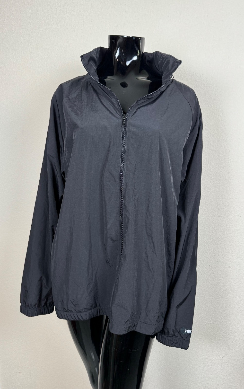 Victoria’s Secret PINK Windbreaker Jacket L/XL Black Full Zip Oversized