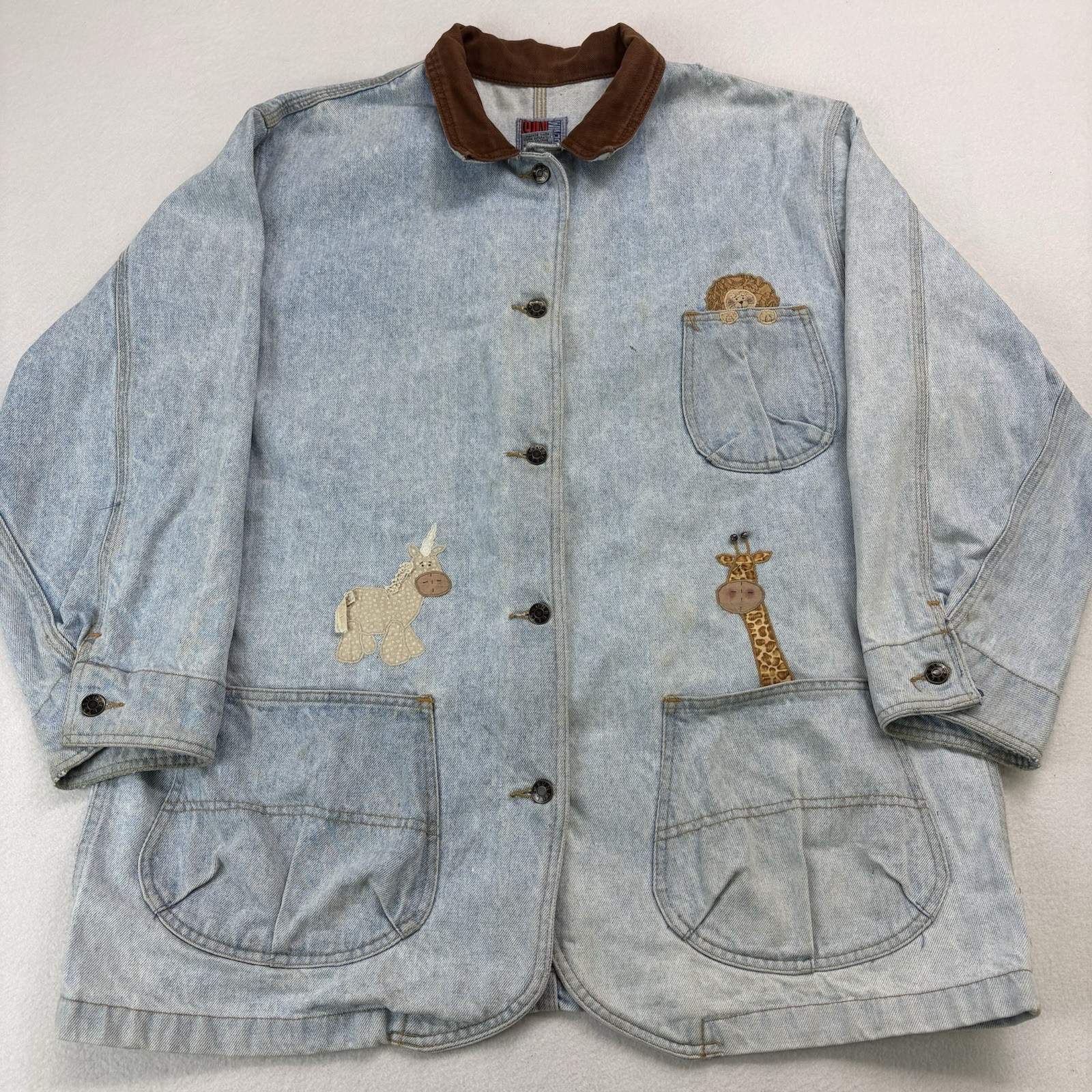 Vintage Noah’s Ark Patchwork Denim Jean Chore Jacket Womens Size XL