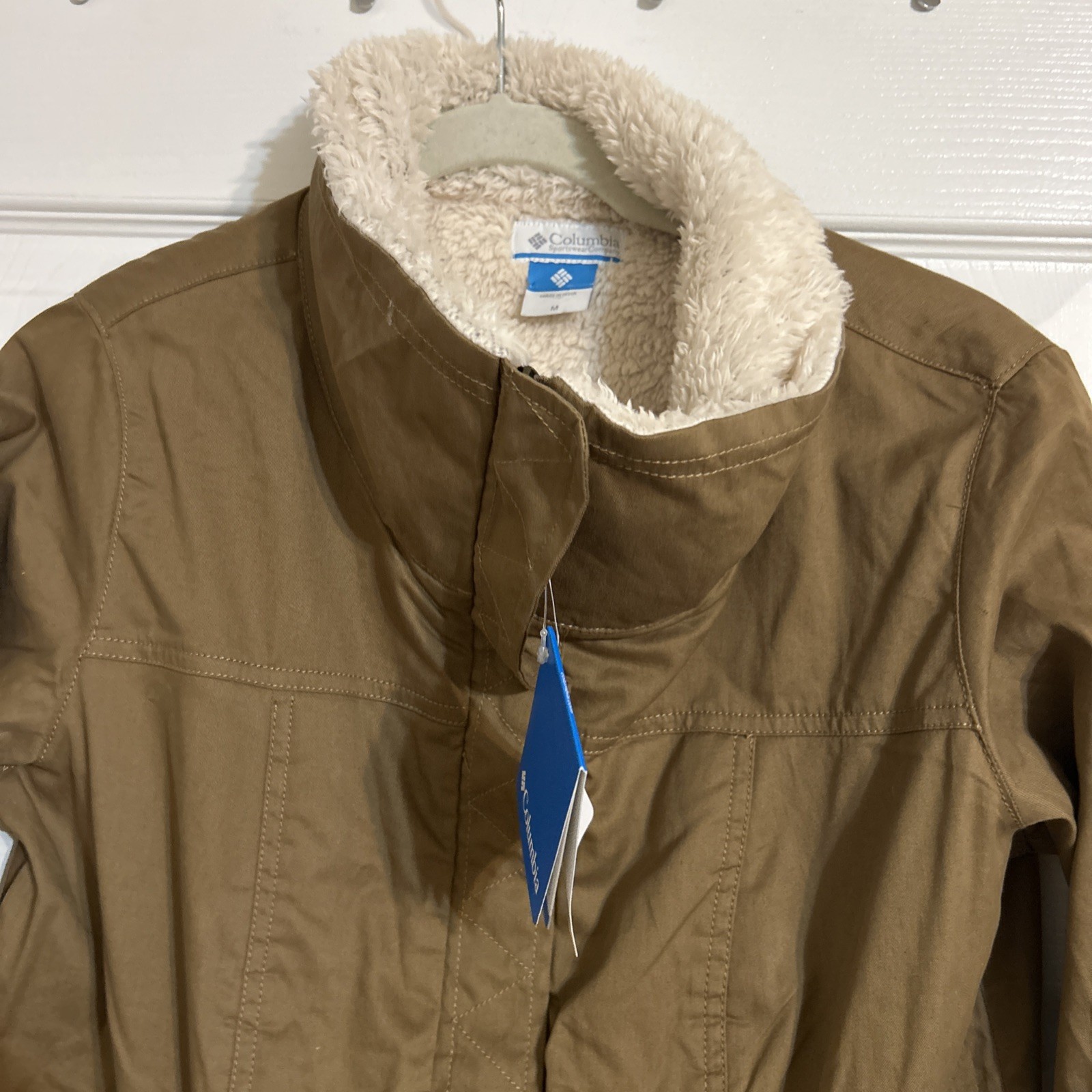NWT Columbia Outdoor Cotton Brown Sherpa Trim Lined Full Zip Jacket Sz M