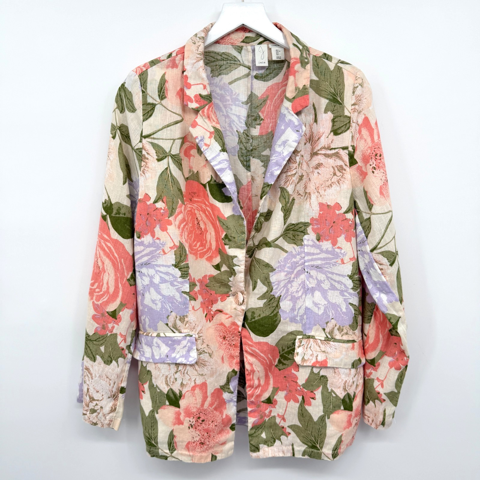 Joie Blazer Jacket Womens Size Large 100% Linen Floral Garden Party Coquette