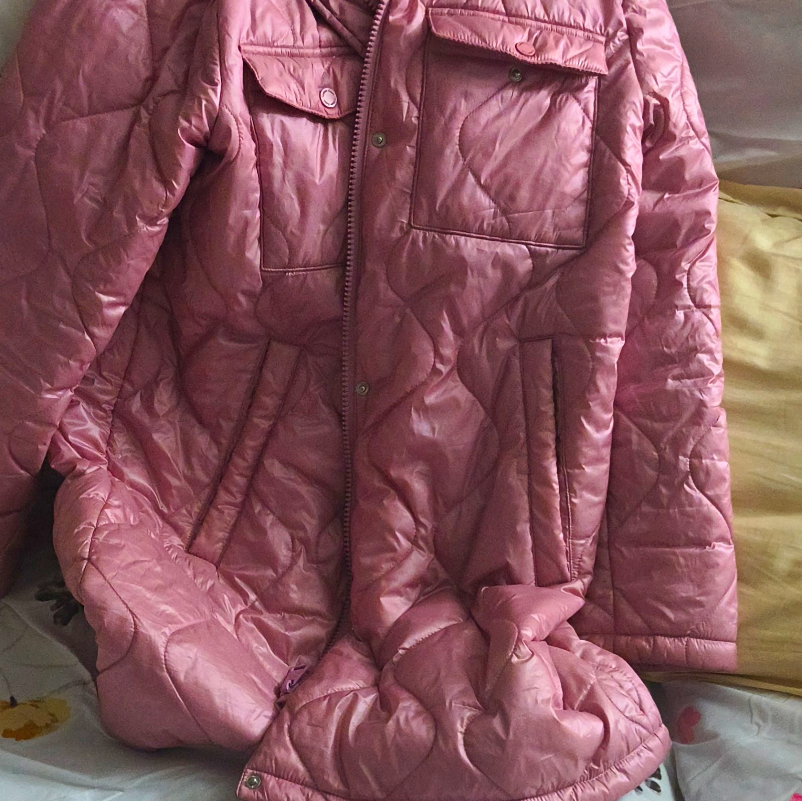 Calvin Klein Women’s Pink Hooded Puffer Jacket Zip Mid-Length Size L