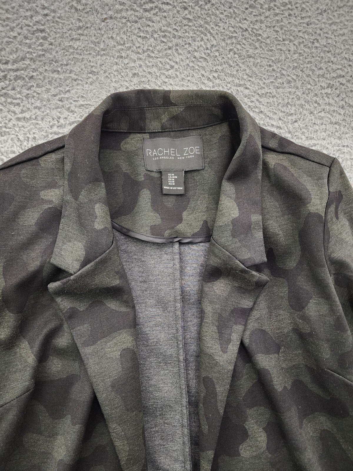 Rachel Zoe Blazer Women Medium Camo Jacket Open Front Casual Stretch Lightweight