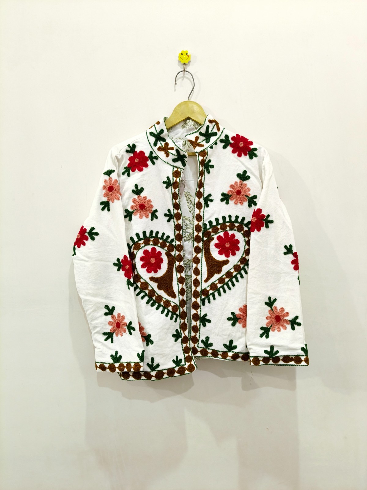 Acid Wash Embroidered Cotton Jacket, Boho Floral Ethnic Bohemian Coat