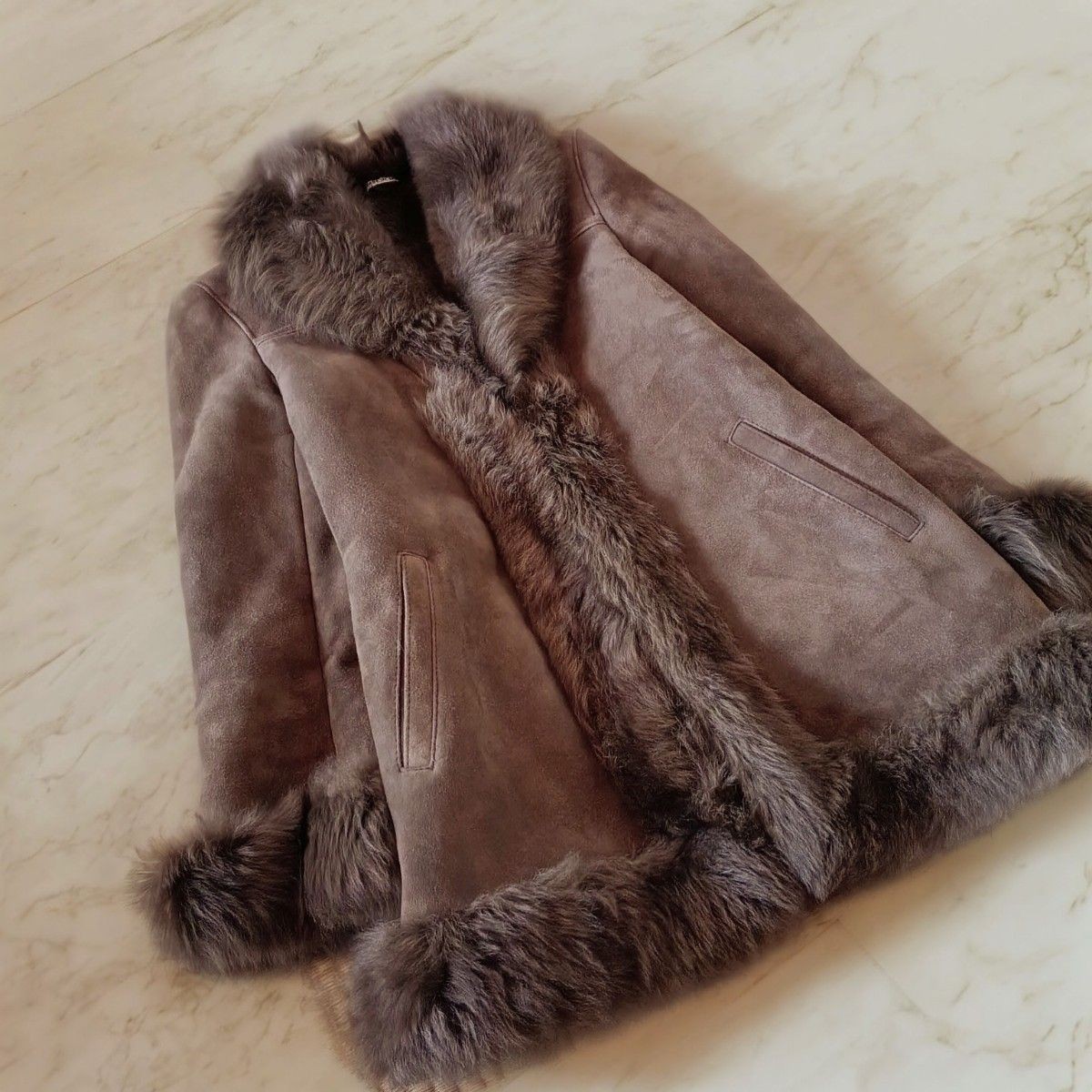 Real Mouton Fur Coat Shearling Jacket Spain Warm Brown M