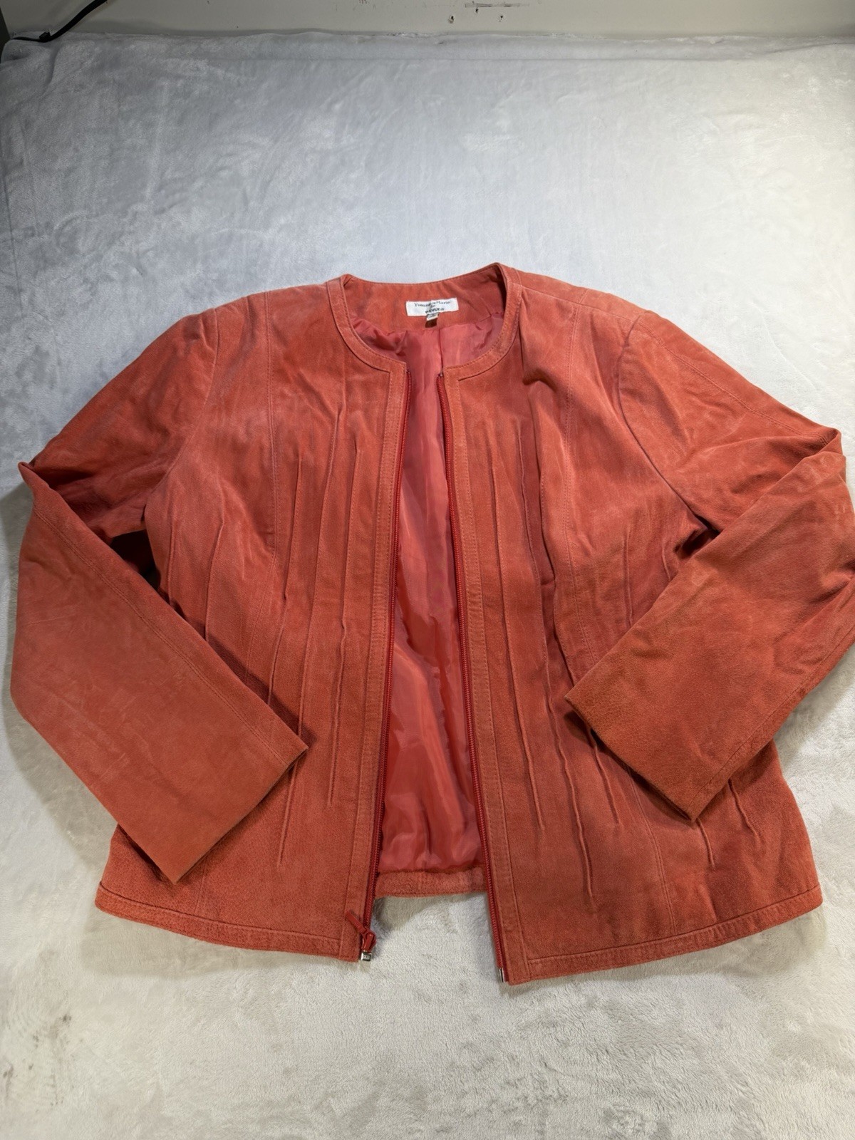 Yvonne & Marie for Revue Orange Suede Lined Zip Front Short Jacket Women L