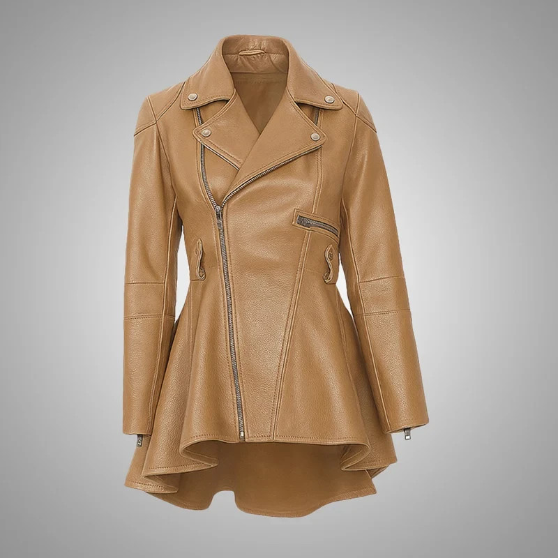 Cuir Jackets Aurora Women’s Beige Peplum Leather Jacket