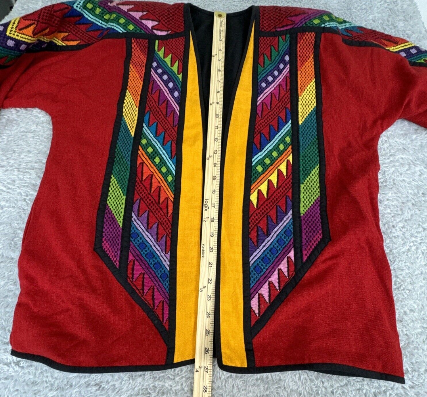 Theologos Art Kimono Shacket Vibrant Multicolored Needlepoint Design Open Front
