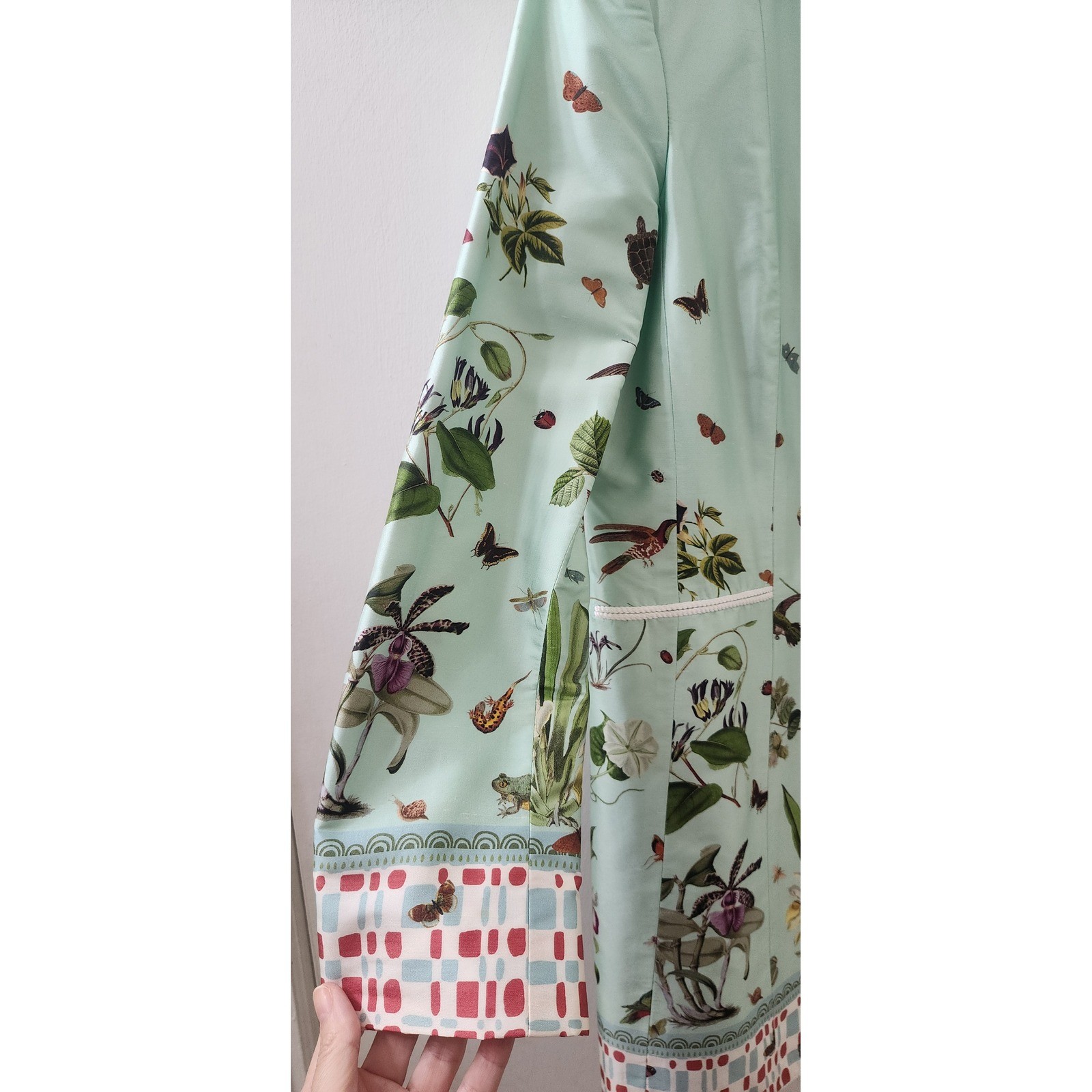 Gramercy Atelier Mint Green Botanical Print Longline Blazer Jacket Womens 6