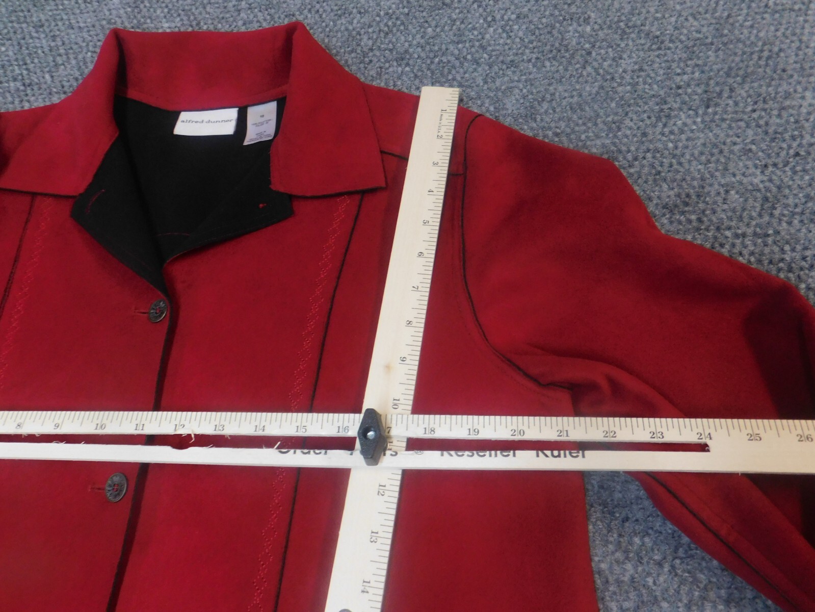 Alfred Dunner Jacket 10 Red trench coat Womens four button Designer poly