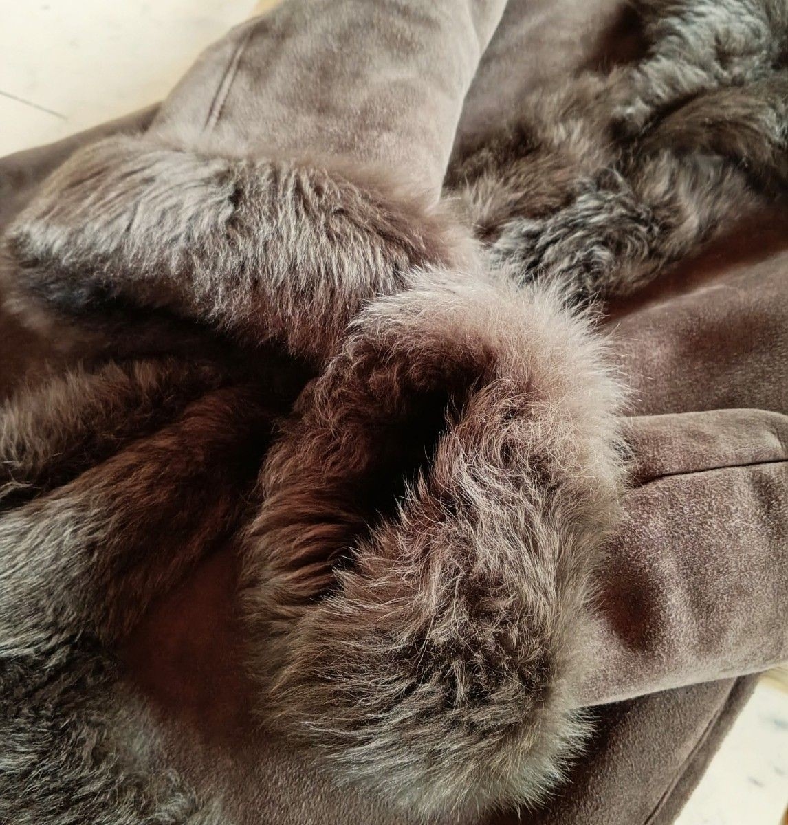 Real Mouton Fur Coat Shearling Jacket Spain Warm Brown M