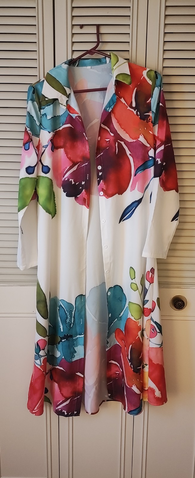 Floral Print Duster Open Front Beach Cover Up Lightweight L Top